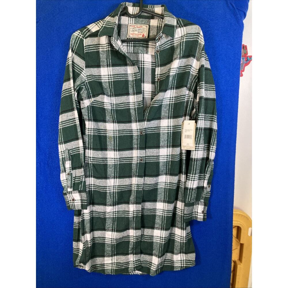 Jachs NY Girlfriend Plaid Flannel Shirt Dress Women’s Small Green White Tunic S - Picture 15 of 16